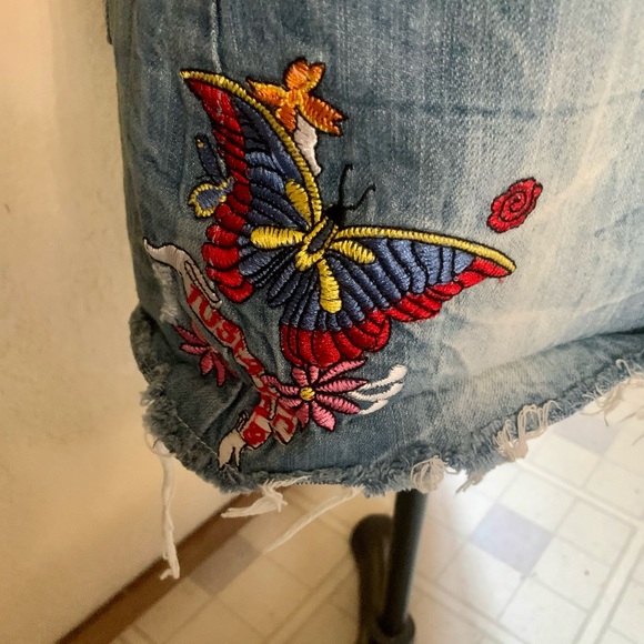 Elan frayed stone washed Jean skirt small - Picture 3 of 5